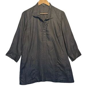 Paperwhite Womens Linen Dress 10 Black Long‎ Sleeve Lagenlook Minimalist Capsule